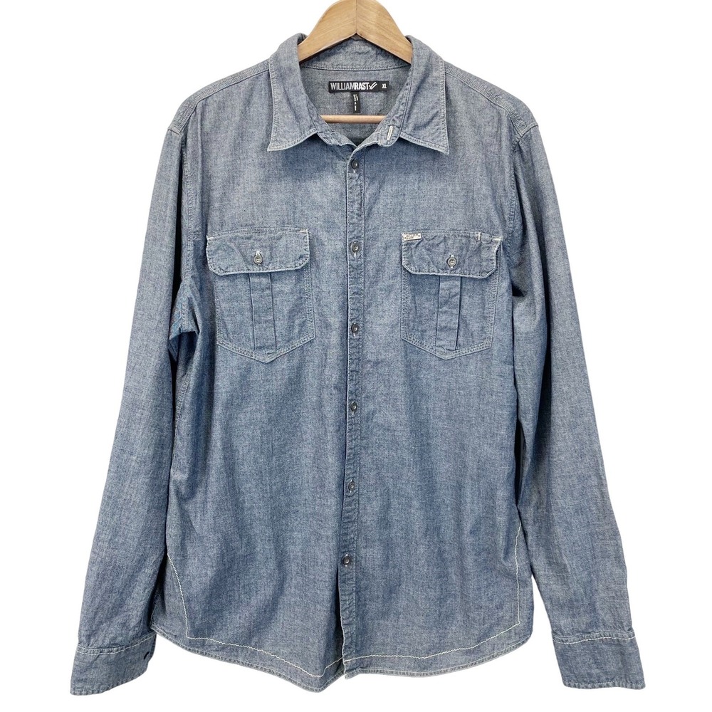 William Rast Men Chambray Button Down Shirt XL Americana Western Grunge Street